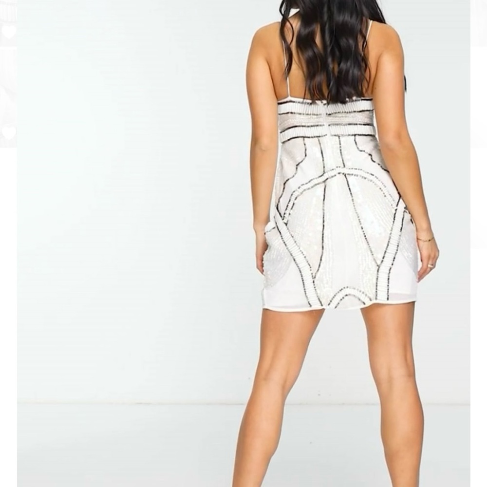 NWT Petite Embellished Beads Sequins Leg Slit Mini Dress White 0 - Picture 7 of 15